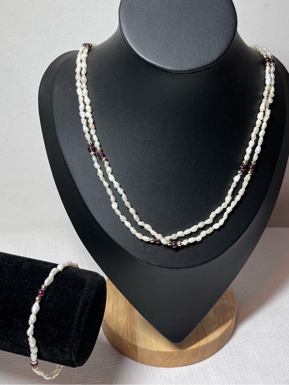 Vintage White Pearl and Deep Red Garnet Two-Strand Necklace